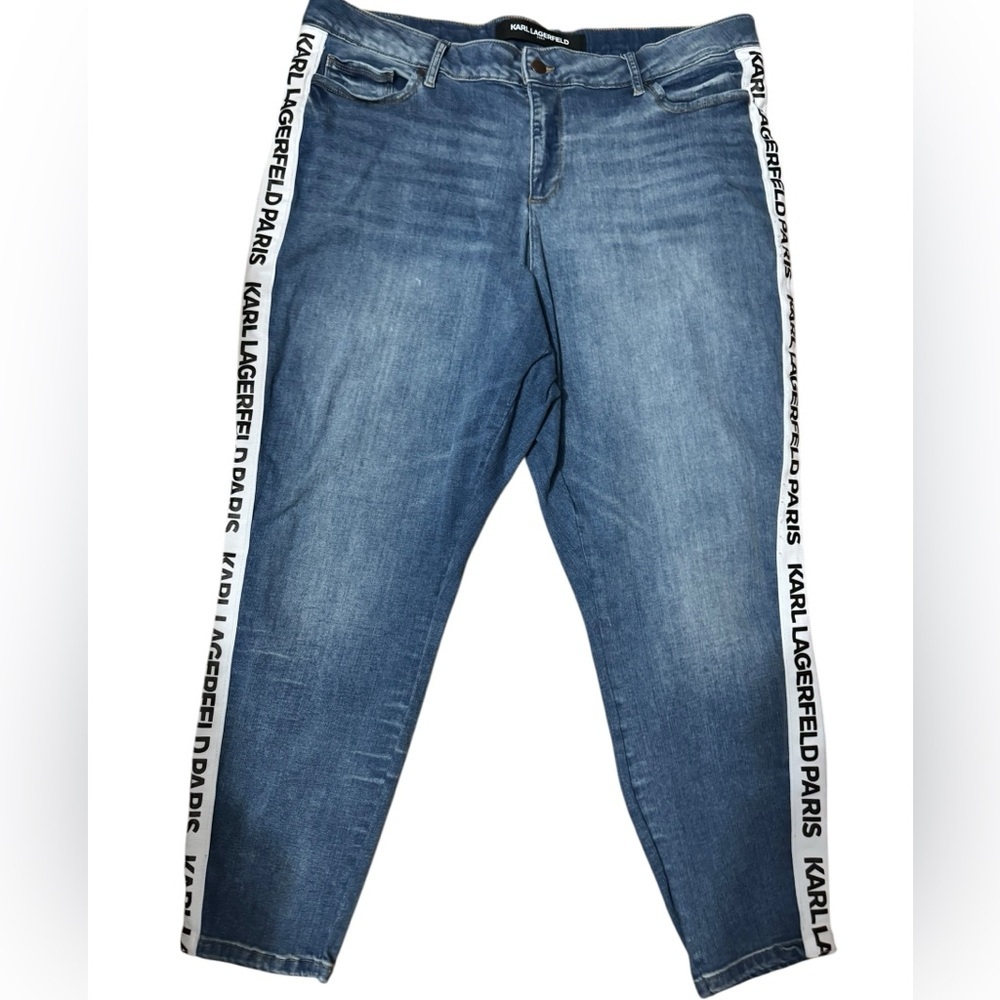 Karl Lagerfeld Paris Logo Tape Side Stripe Jeans 20W High Rise Stretch